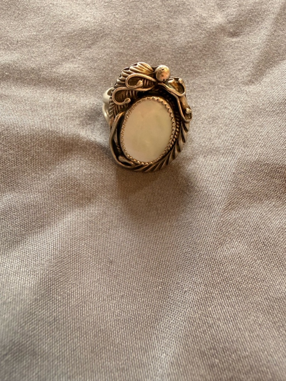 Vintage-Inspired Silver Ring with White Oval Stone